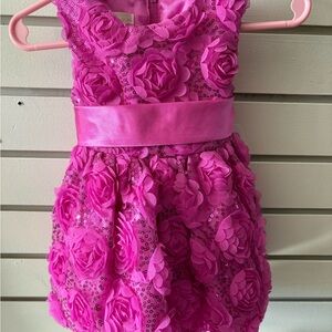 American Princess Hot Pink Floral Sequin Satin-Waist Party Dress